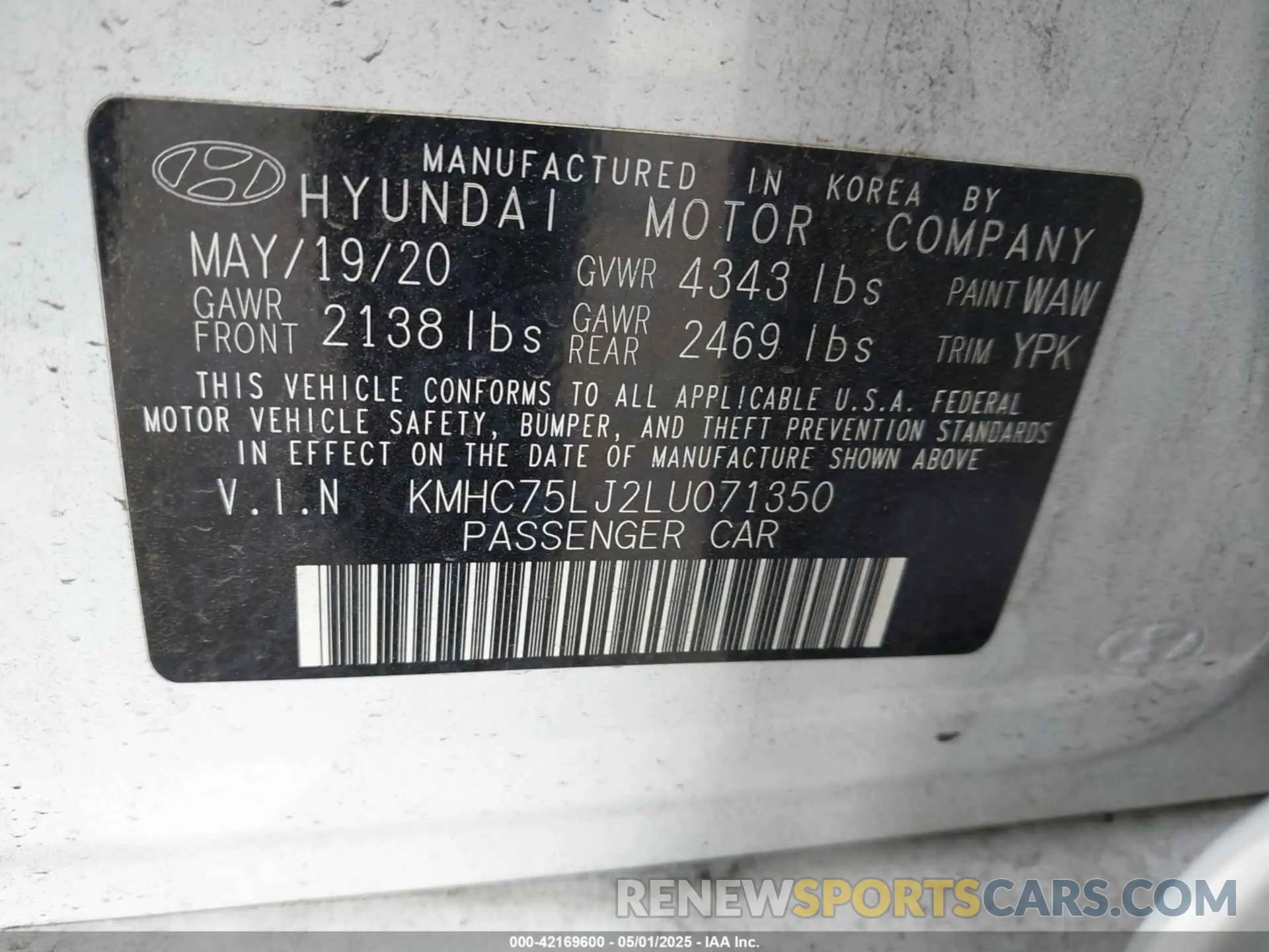 9 Photograph of a damaged car KMHC75LJ2LU071350 HYUNDAI IONIQ ELECTRIC 2020