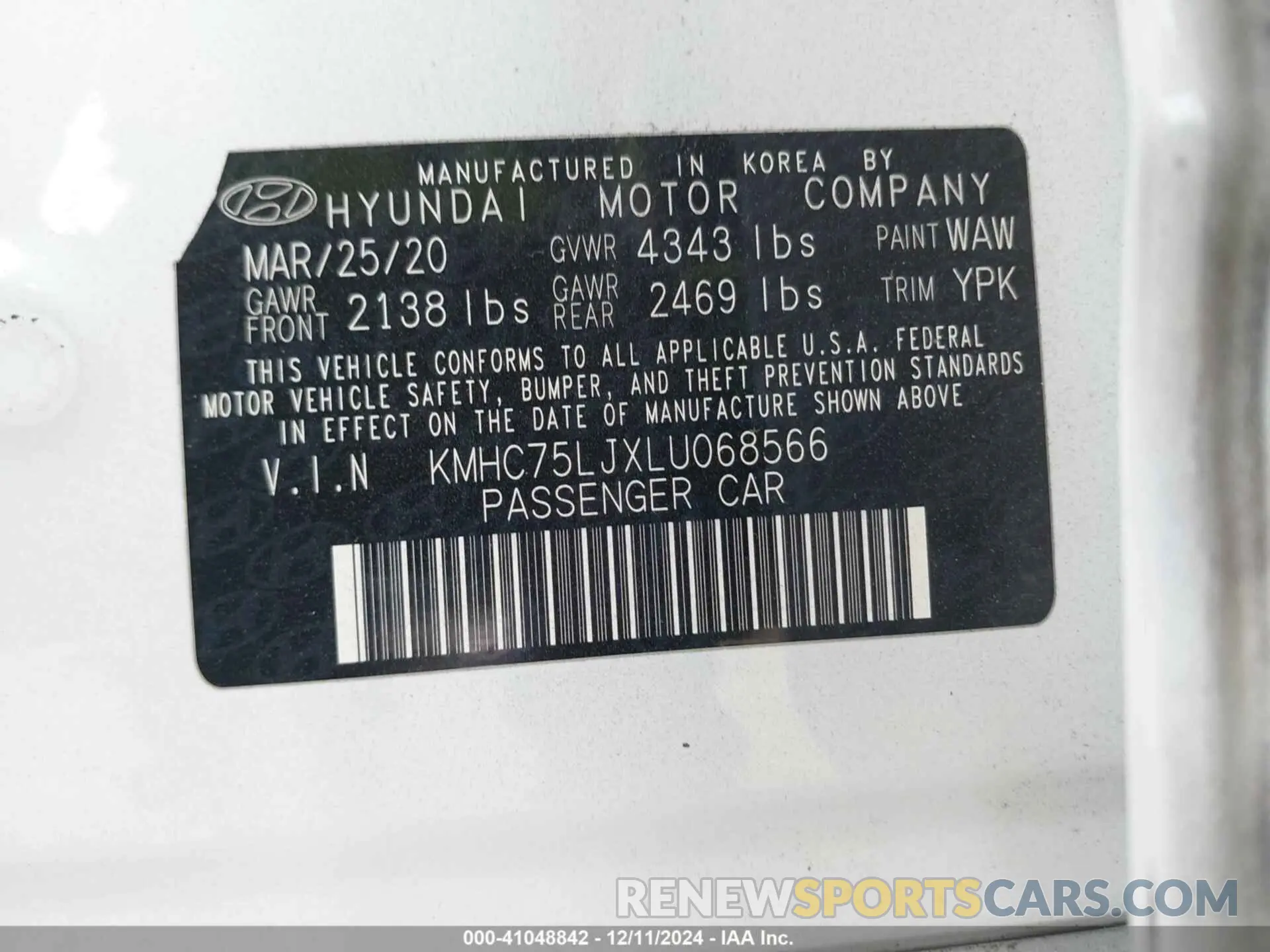 9 Photograph of a damaged car KMHC75LJXLU068566 HYUNDAI IONIQ ELECTRIC 2020