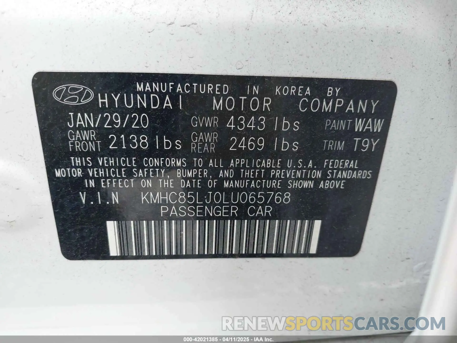 9 Photograph of a damaged car KMHC85LJ0LU065768 HYUNDAI IONIQ ELECTRIC 2020