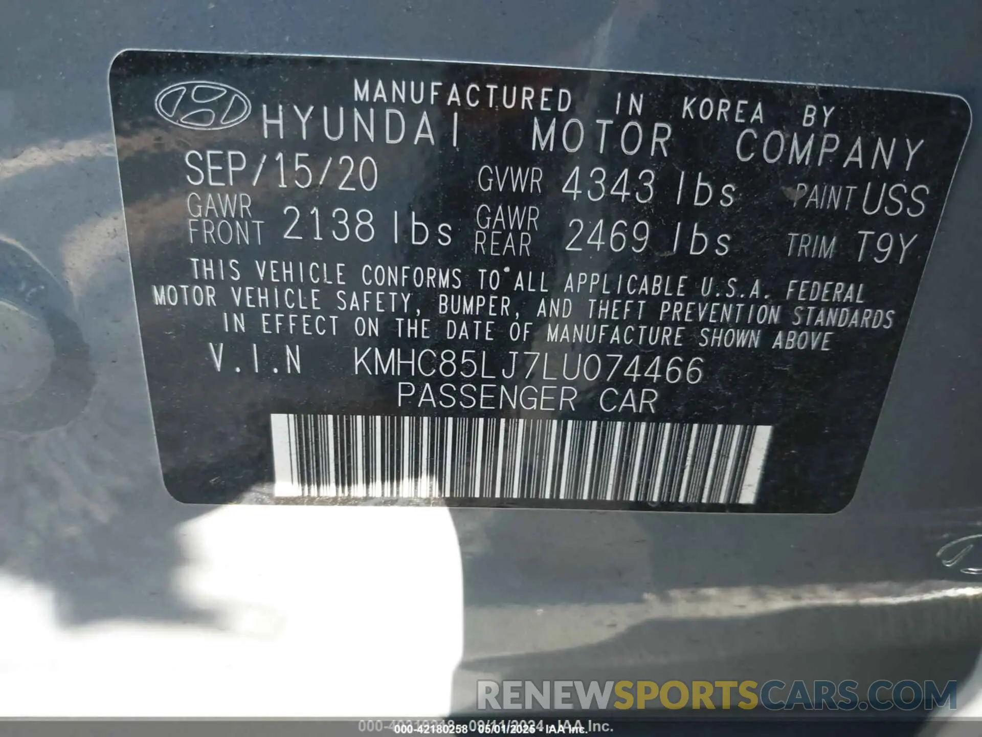 9 Photograph of a damaged car KMHC85LJ7LU074466 HYUNDAI IONIQ ELECTRIC 2020