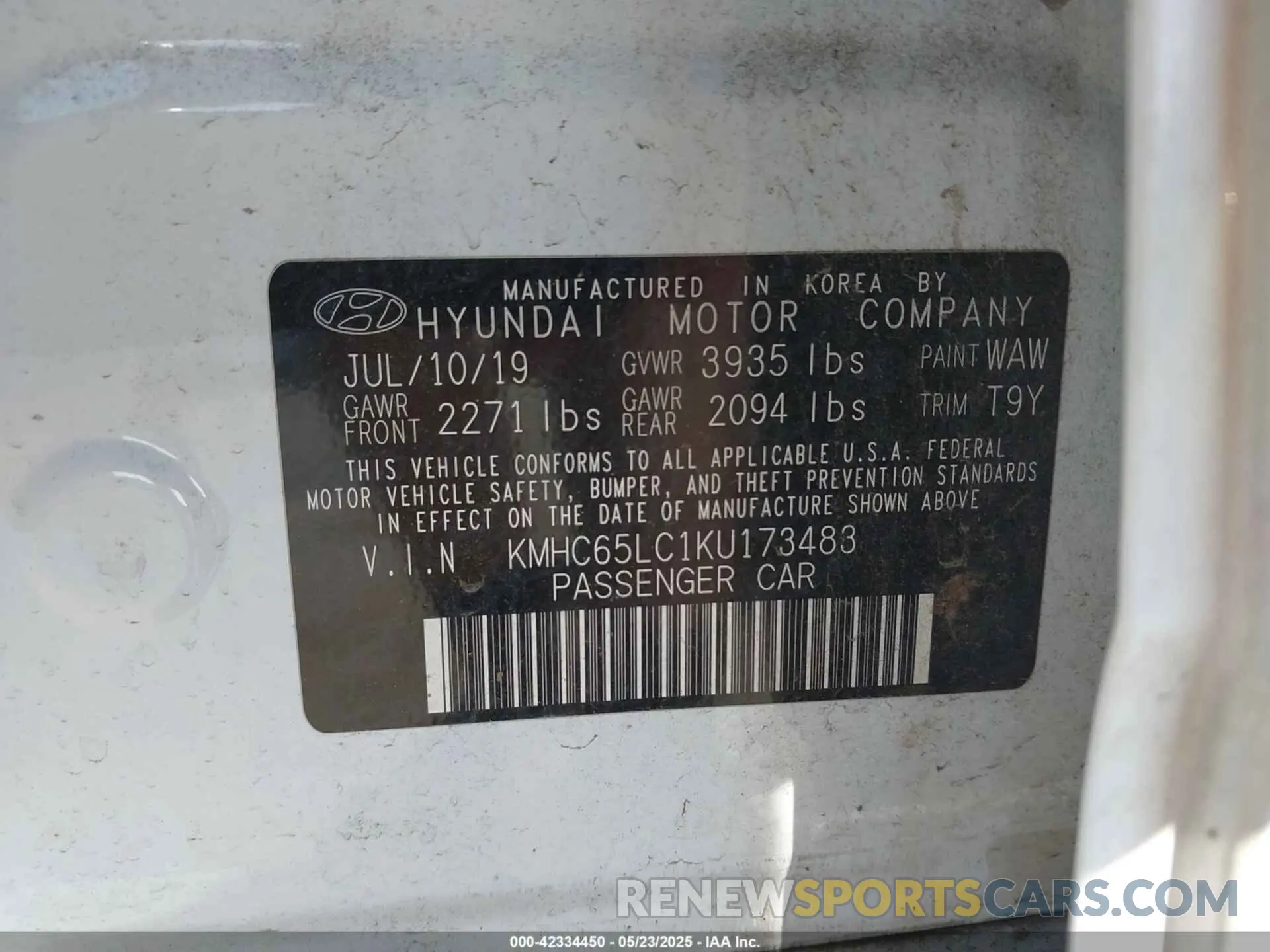 9 Photograph of a damaged car KMHC65LC1KU173483 HYUNDAI IONIQ HYBRID 2019