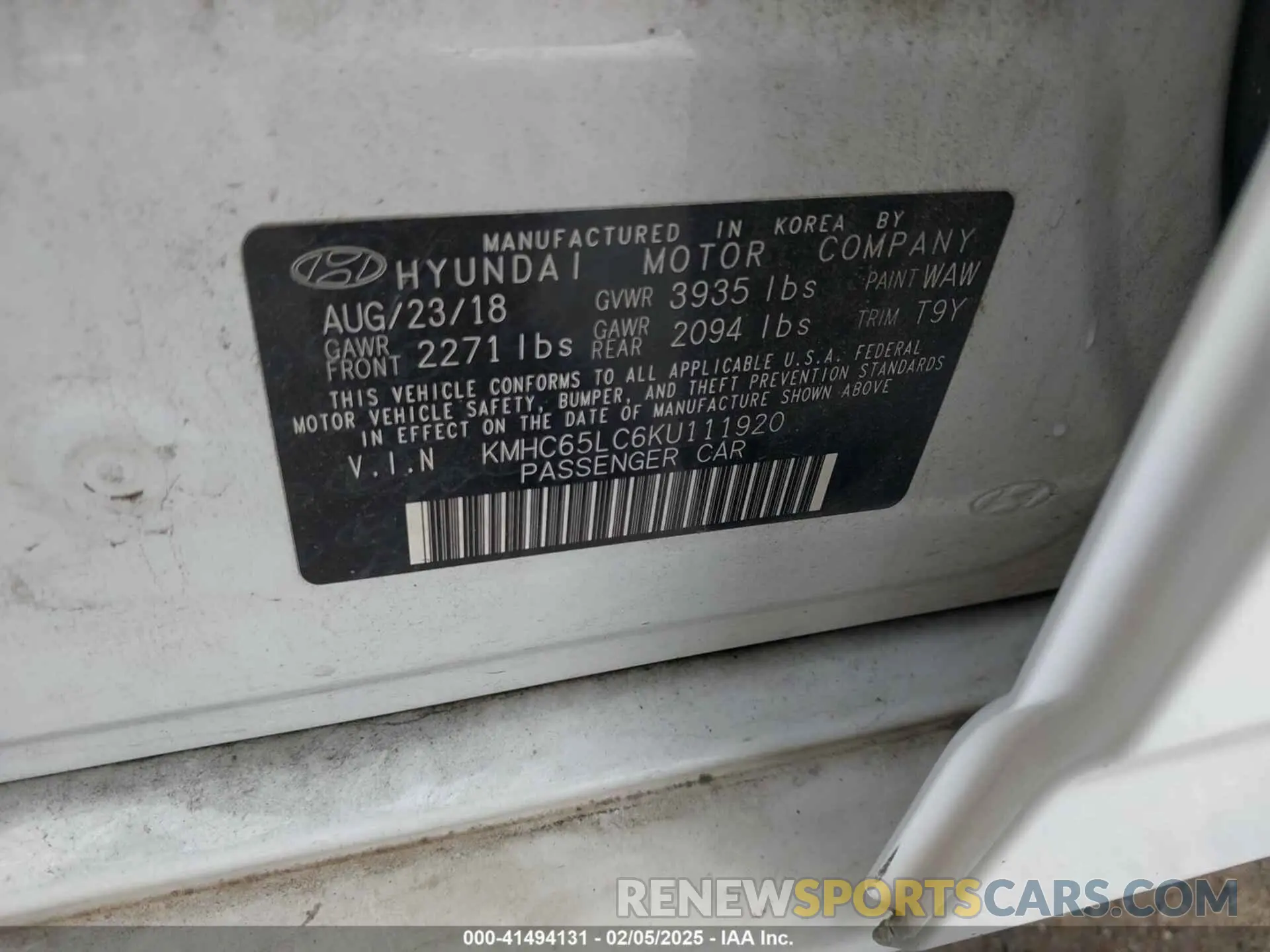 9 Photograph of a damaged car KMHC65LC6KU111920 HYUNDAI IONIQ HYBRID 2019