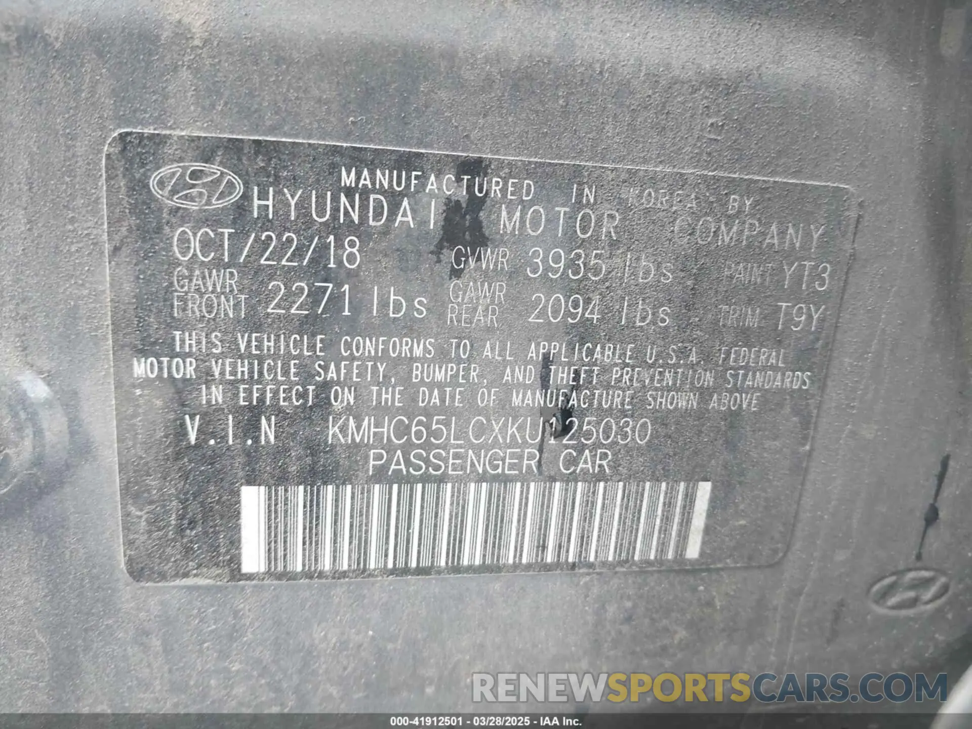 9 Photograph of a damaged car KMHC65LCXKU125030 HYUNDAI IONIQ HYBRID 2019
