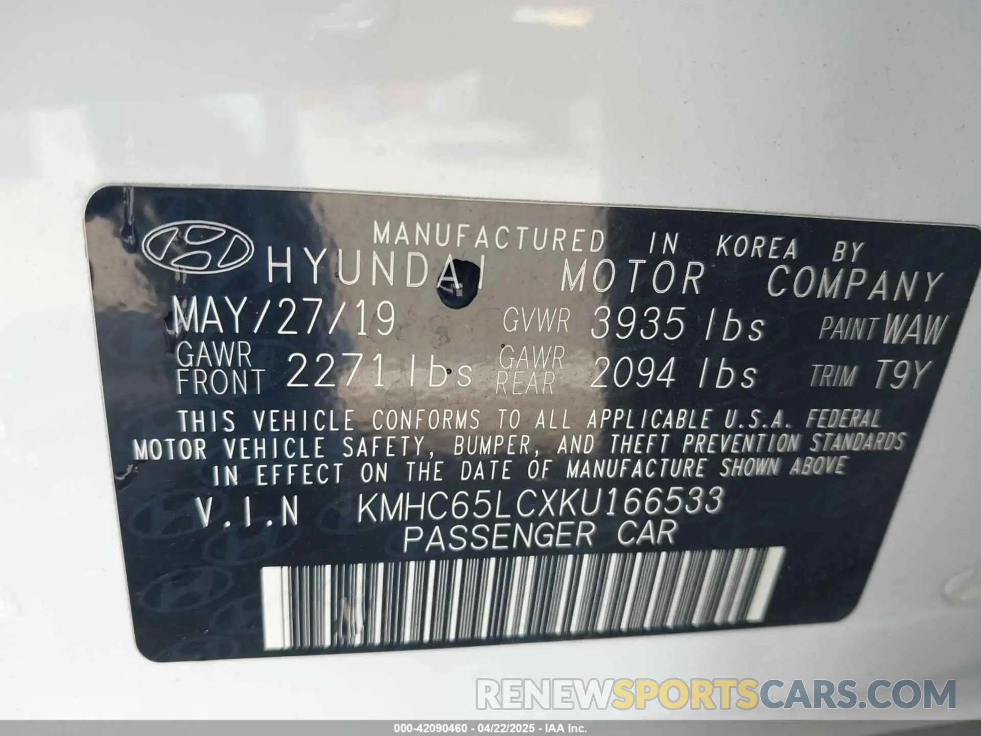 9 Photograph of a damaged car KMHC65LCXKU166533 HYUNDAI IONIQ HYBRID 2019