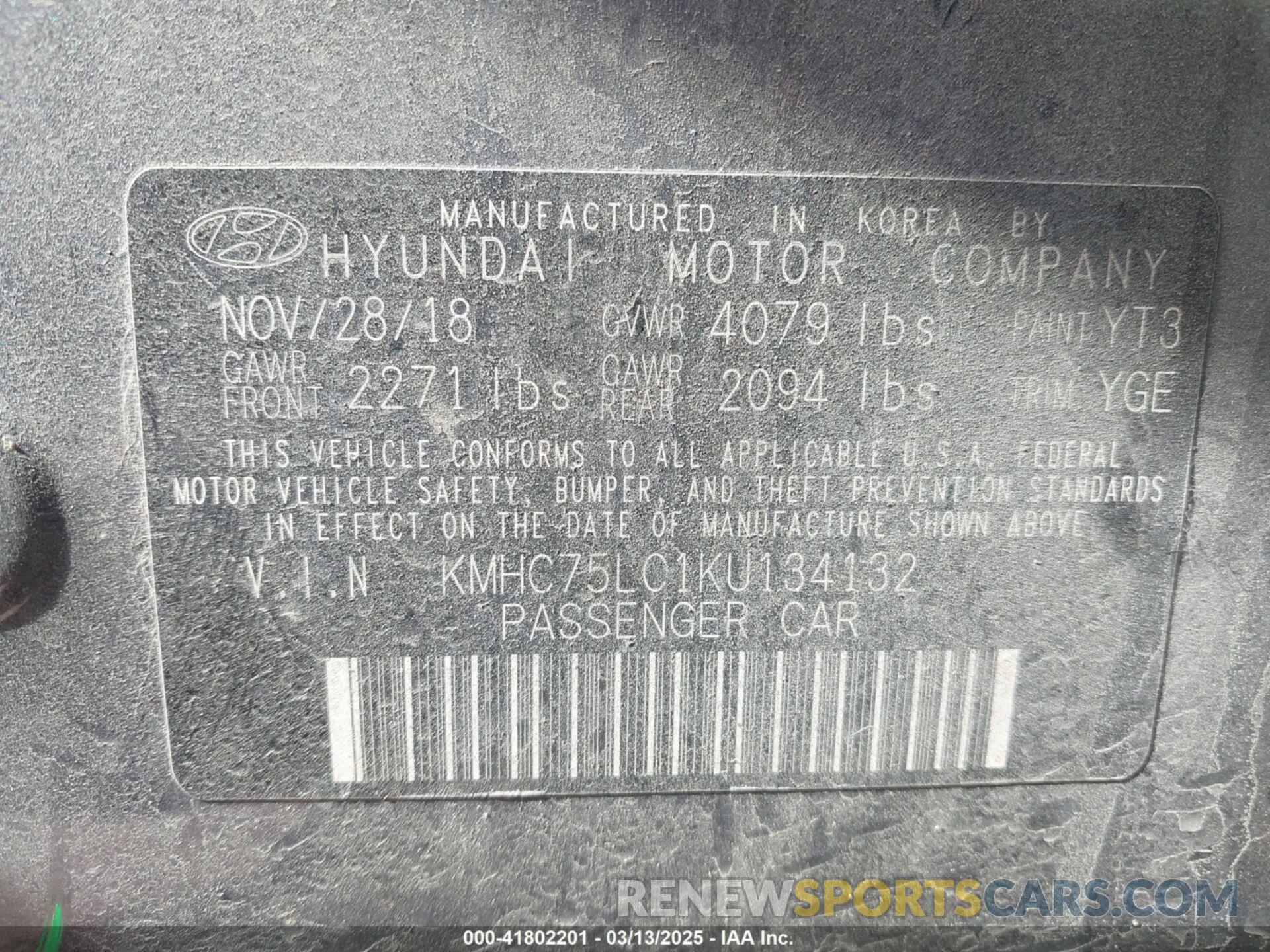 9 Photograph of a damaged car KMHC75LC1KU134132 HYUNDAI IONIQ HYBRID 2019