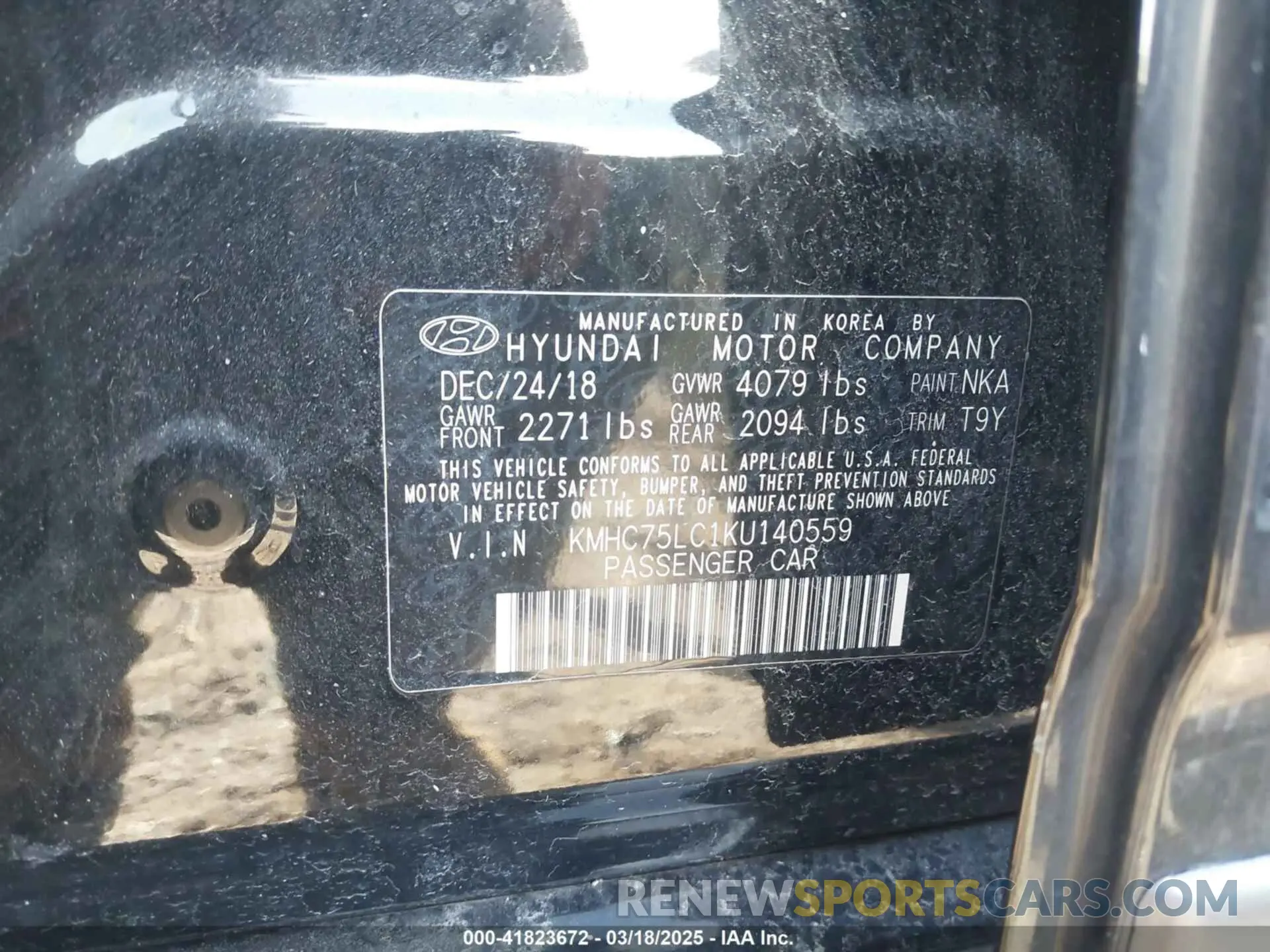 9 Photograph of a damaged car KMHC75LC1KU140559 HYUNDAI IONIQ HYBRID 2019