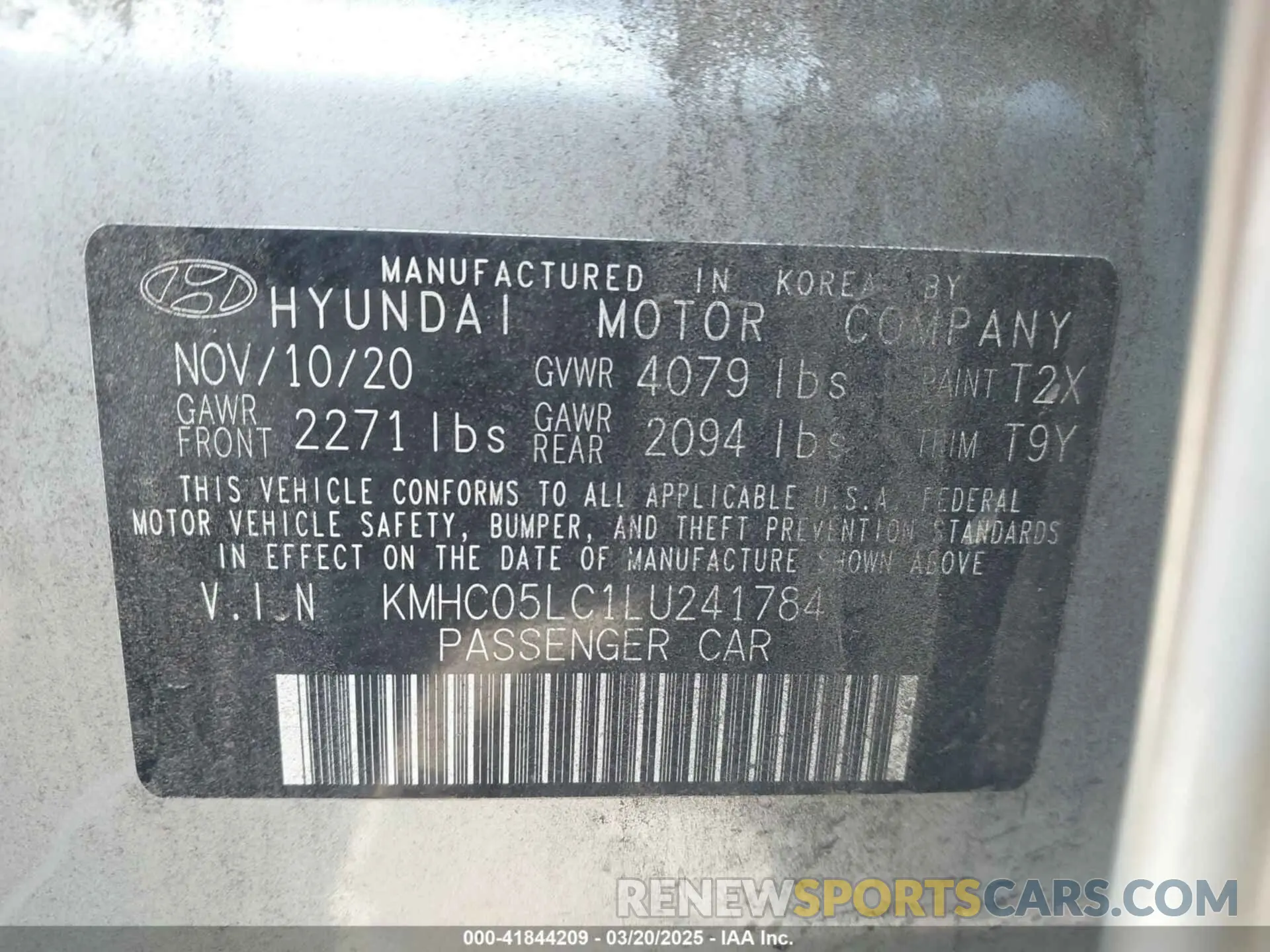 9 Photograph of a damaged car KMHC05LC1LU241784 HYUNDAI IONIQ HYBRID 2020