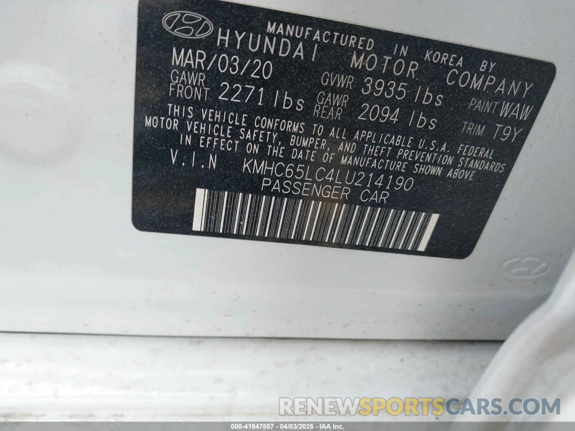 9 Photograph of a damaged car KMHC65LC4LU214190 HYUNDAI IONIQ HYBRID 2020