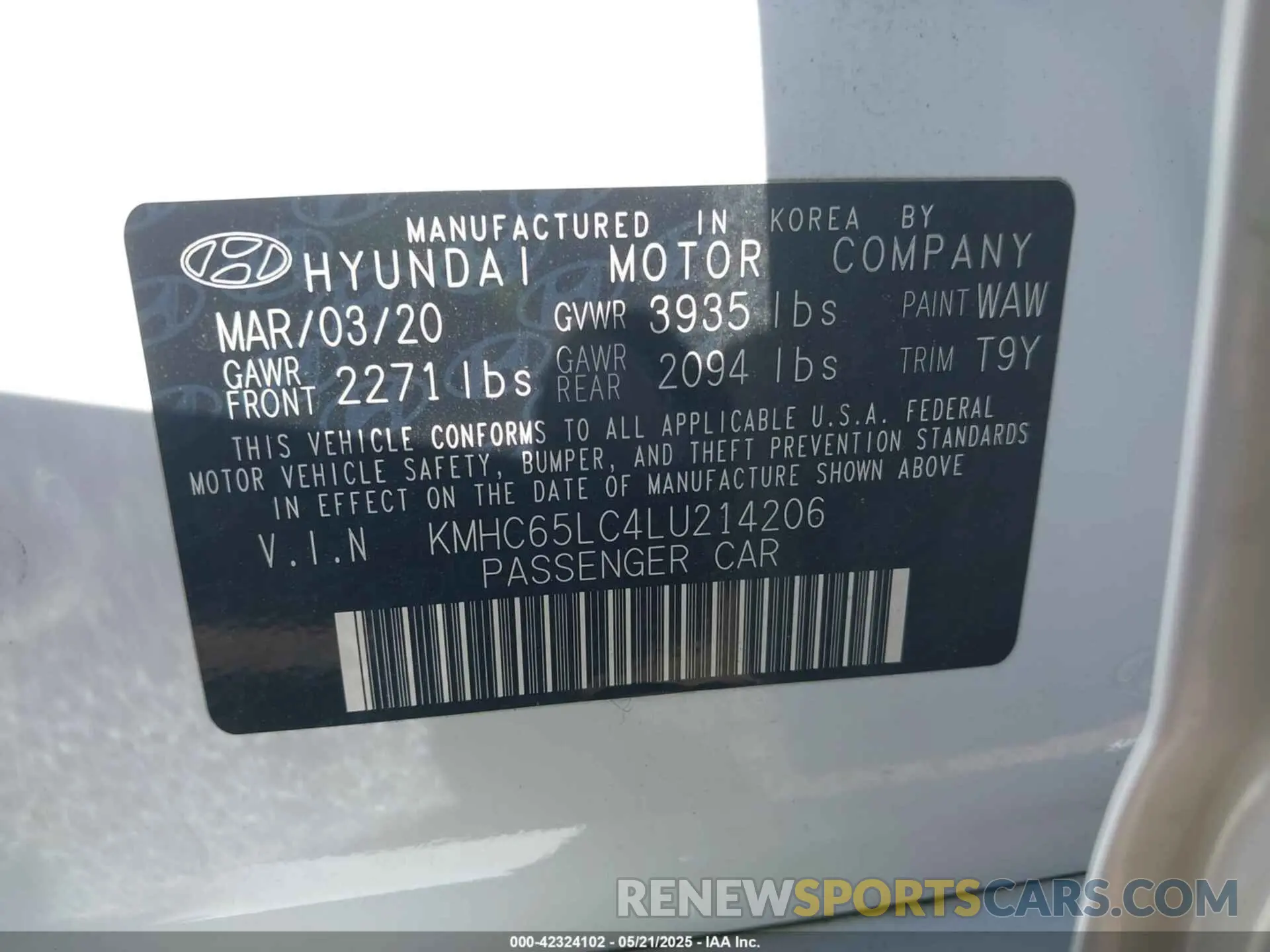 9 Photograph of a damaged car KMHC65LC4LU214206 HYUNDAI IONIQ HYBRID 2020