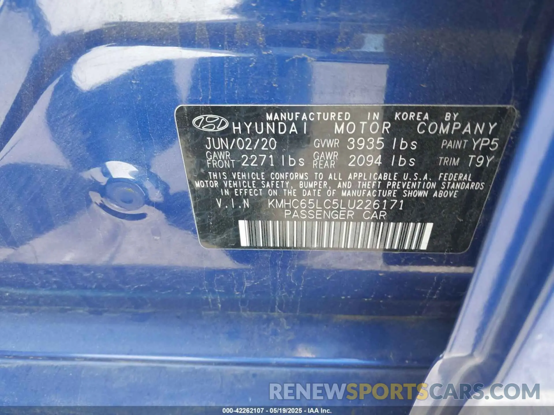 9 Photograph of a damaged car KMHC65LC5LU226171 HYUNDAI IONIQ HYBRID 2020
