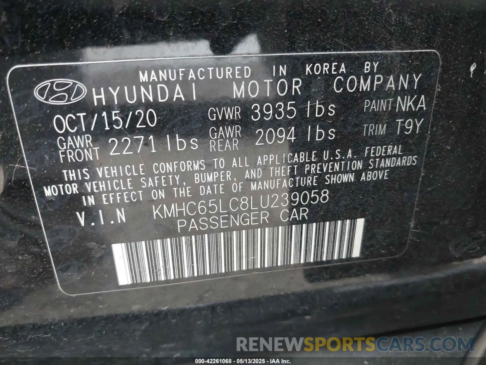 9 Photograph of a damaged car KMHC65LC8LU239058 HYUNDAI IONIQ HYBRID 2020