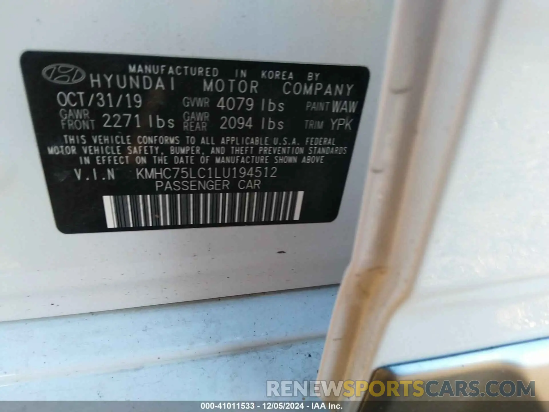 9 Photograph of a damaged car KMHC75LC1LU194512 HYUNDAI IONIQ HYBRID 2020