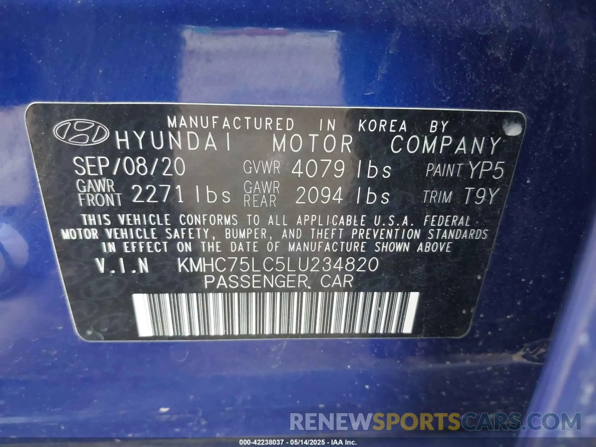 9 Photograph of a damaged car KMHC75LC5LU234820 HYUNDAI IONIQ HYBRID 2020