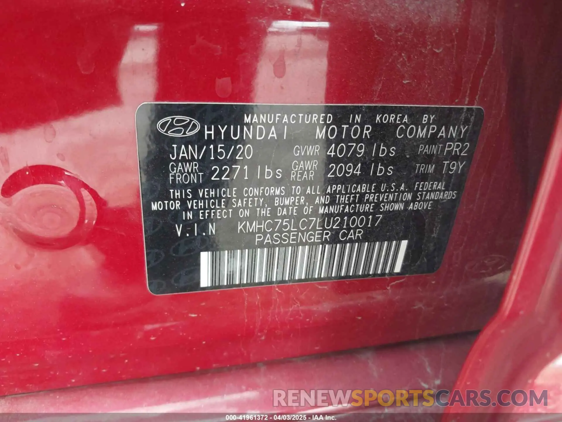 9 Photograph of a damaged car KMHC75LC7LU210017 HYUNDAI IONIQ HYBRID 2020