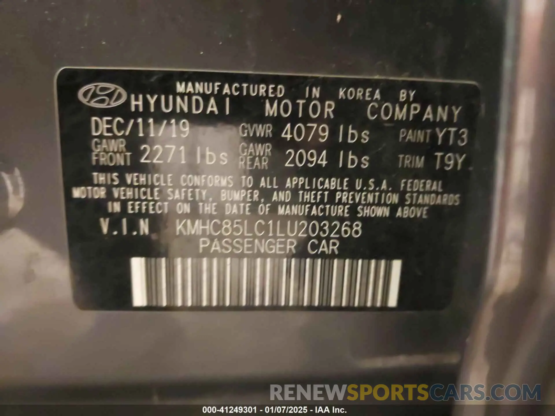 9 Photograph of a damaged car KMHC85LC1LU203268 HYUNDAI IONIQ HYBRID 2020