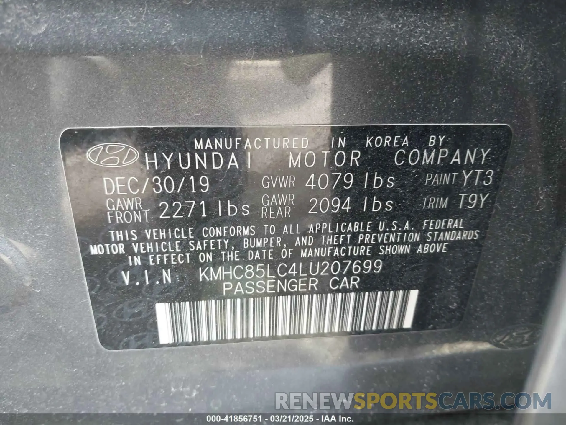 9 Photograph of a damaged car KMHC85LC4LU207699 HYUNDAI IONIQ HYBRID 2020