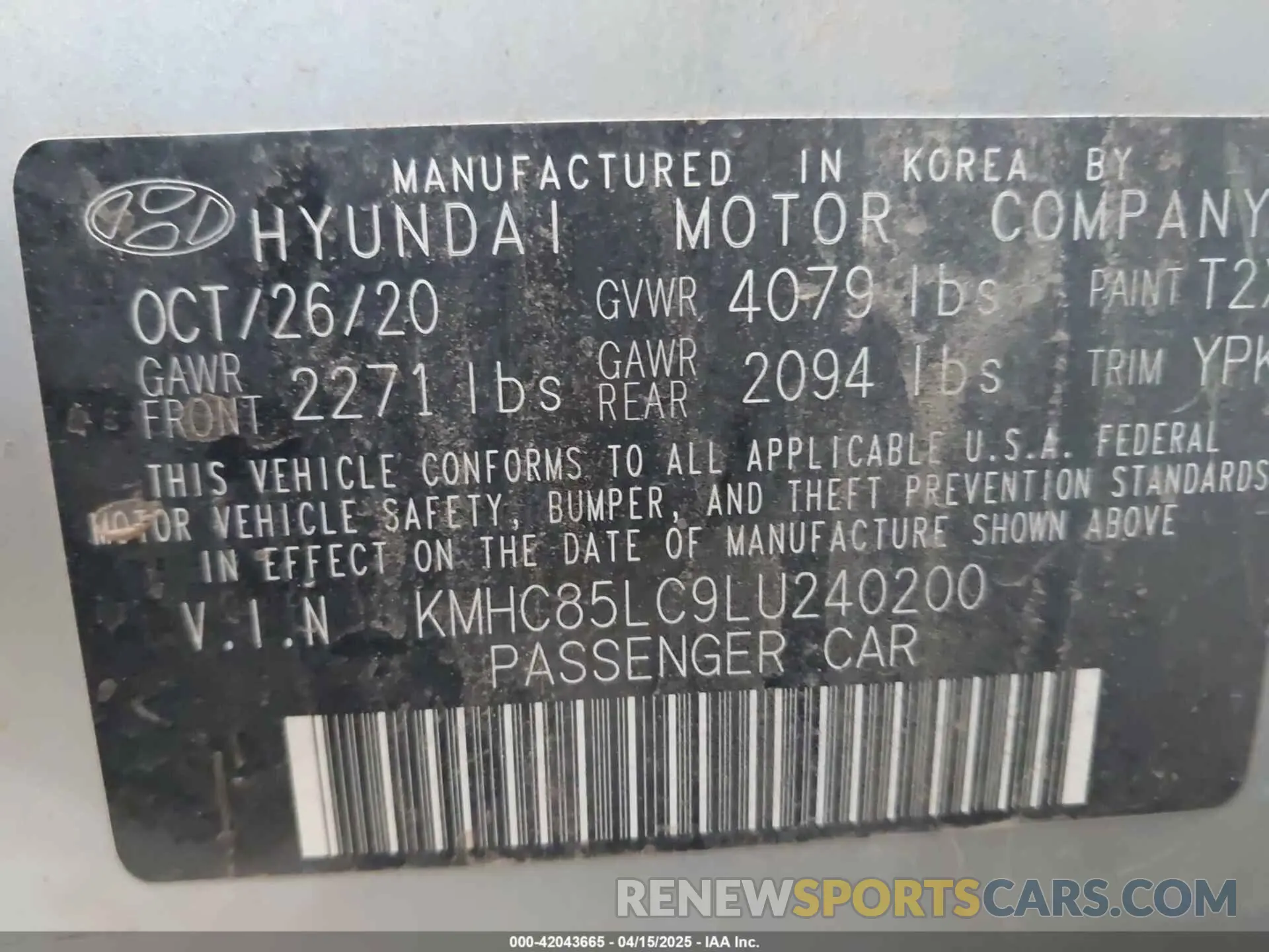 9 Photograph of a damaged car KMHC85LC9LU240200 HYUNDAI IONIQ HYBRID 2020