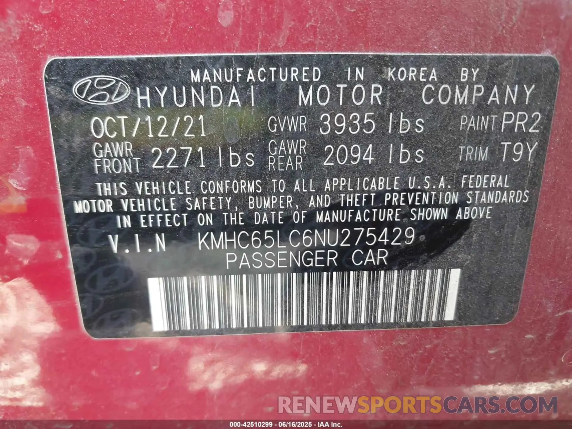 9 Photograph of a damaged car KMHC65LC6NU275429 HYUNDAI IONIQ HYBRID 2022