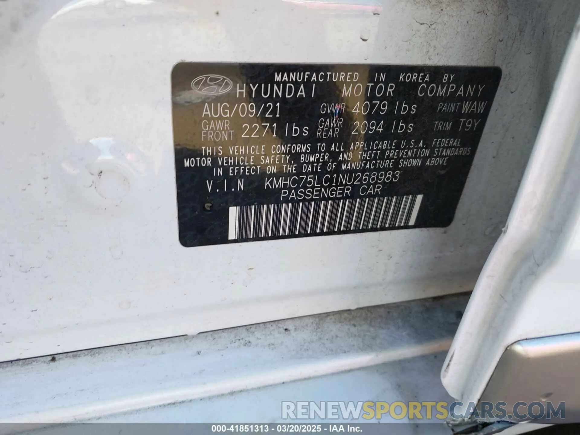 9 Photograph of a damaged car KMHC75LC1NU268983 HYUNDAI IONIQ HYBRID 2022