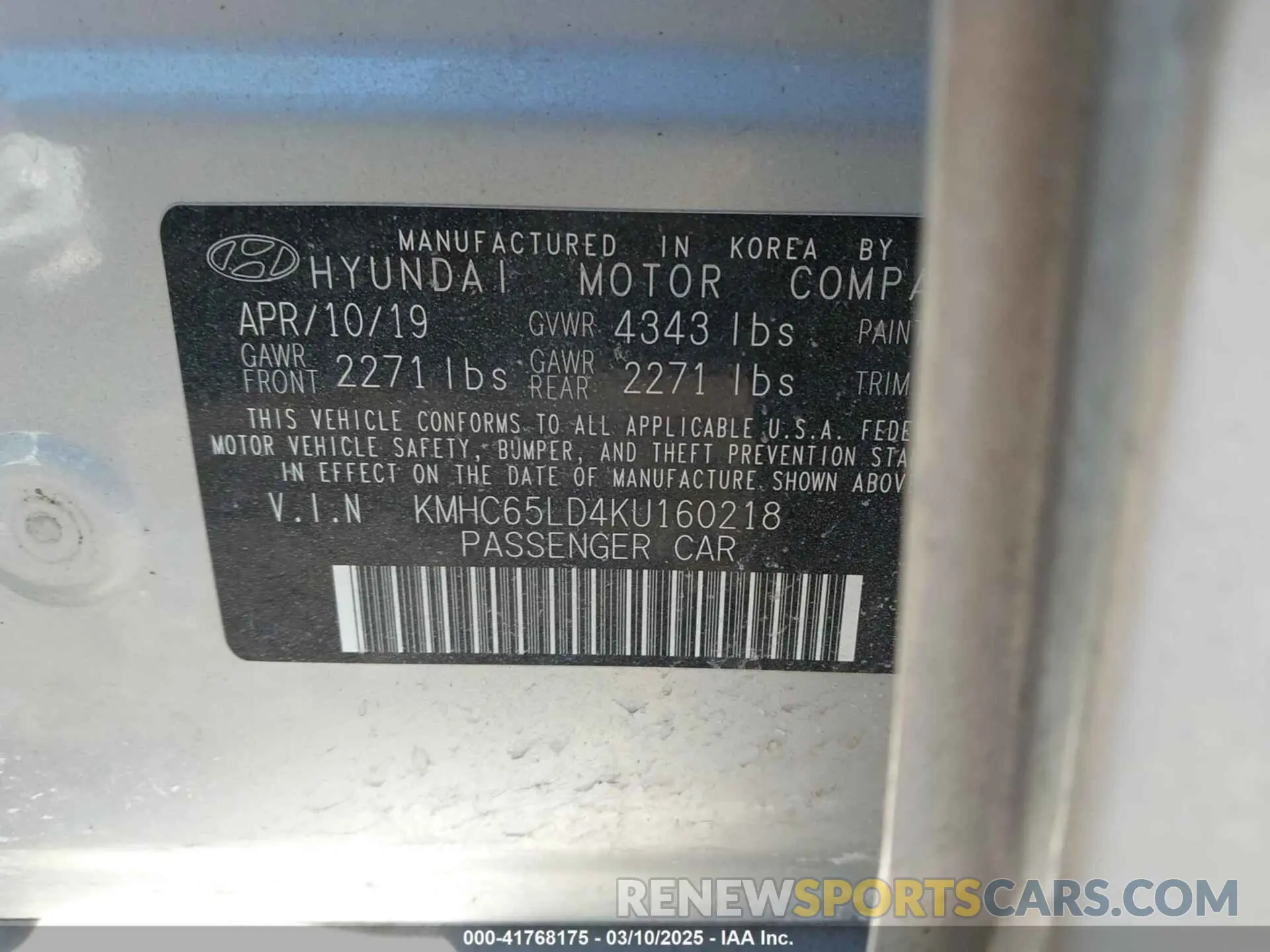 9 Photograph of a damaged car KMHC65LD4KU160218 HYUNDAI IONIQ PLUG-IN HYBRID 2019