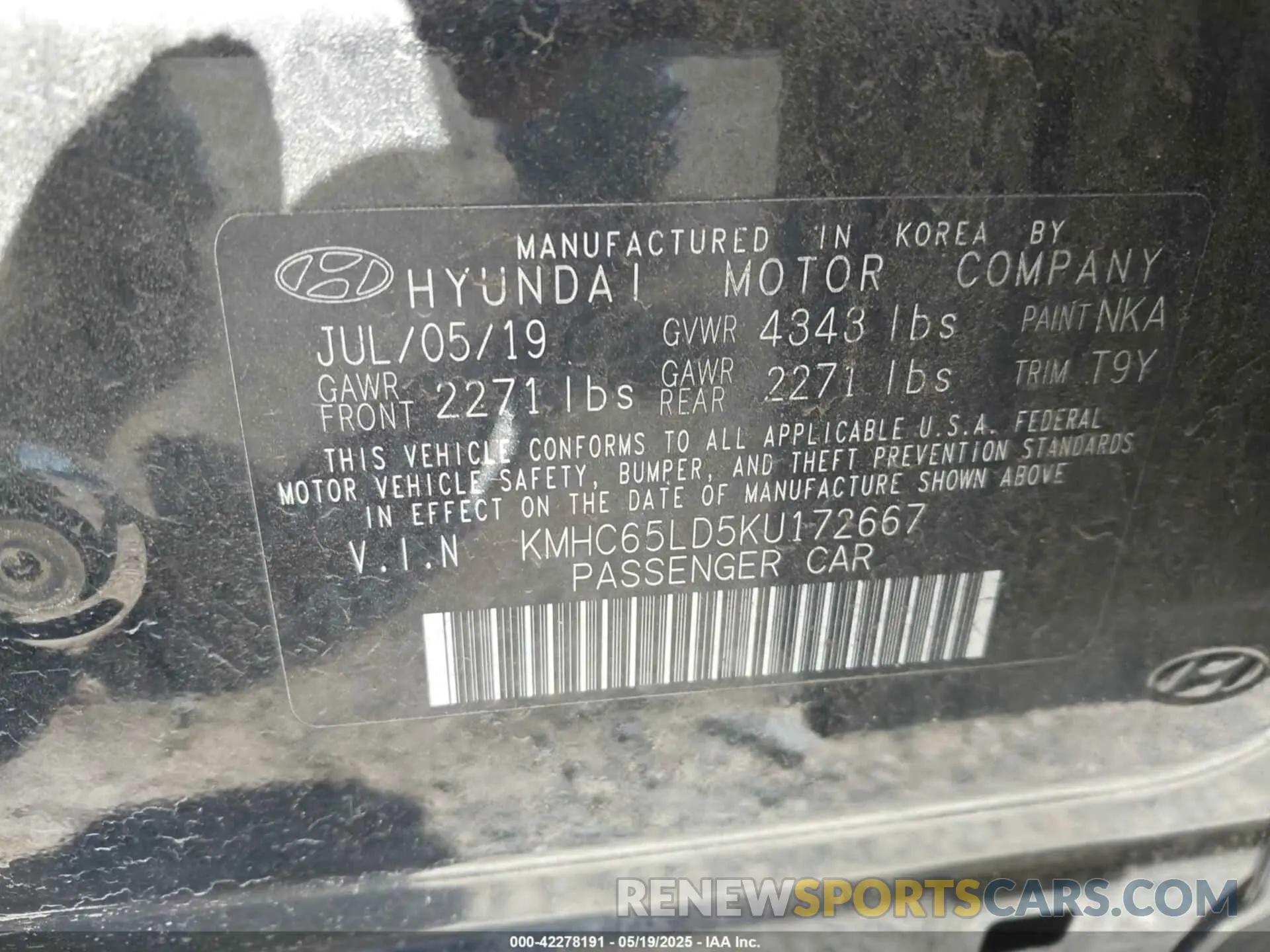 9 Photograph of a damaged car KMHC65LD5KU172667 HYUNDAI IONIQ PLUG-IN HYBRID 2019