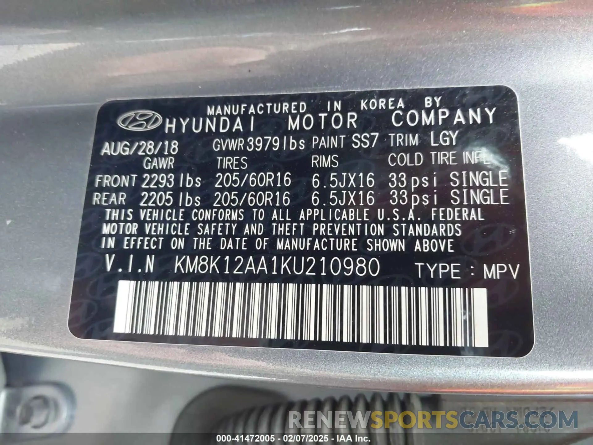 9 Photograph of a damaged car KM8K12AA1KU210980 HYUNDAI KONA 2019