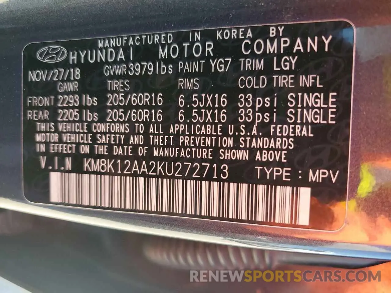 14 Photograph of a damaged car KM8K12AA2KU272713 HYUNDAI KONA 2019
