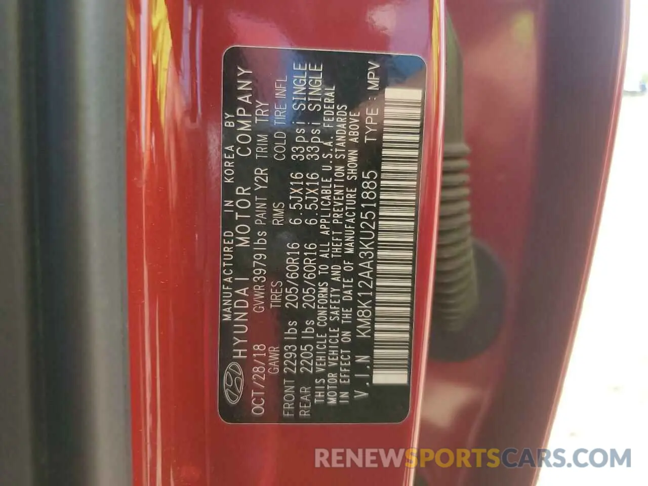 12 Photograph of a damaged car KM8K12AA3KU251885 HYUNDAI KONA 2019