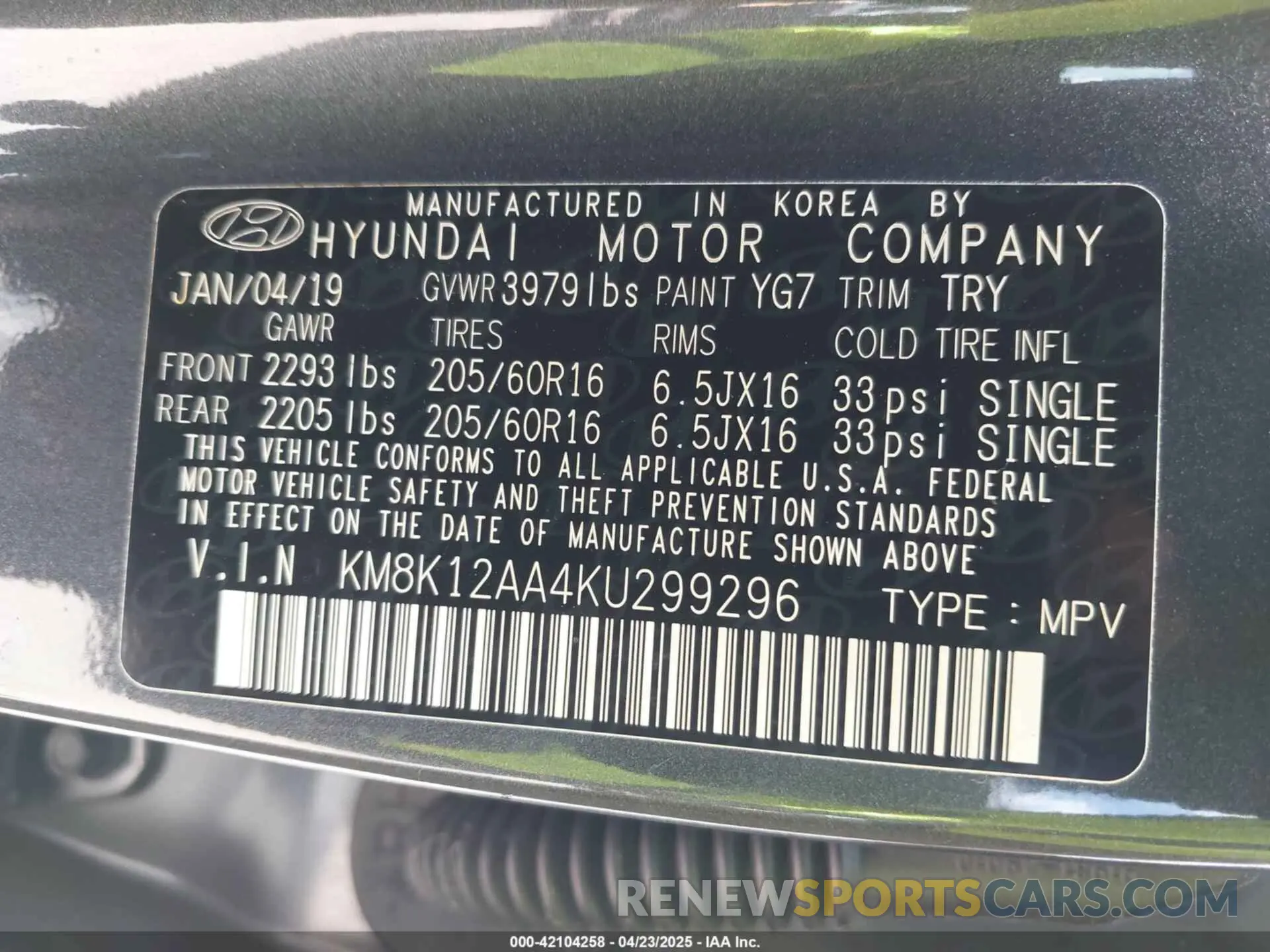 9 Photograph of a damaged car KM8K12AA4KU299296 HYUNDAI KONA 2019