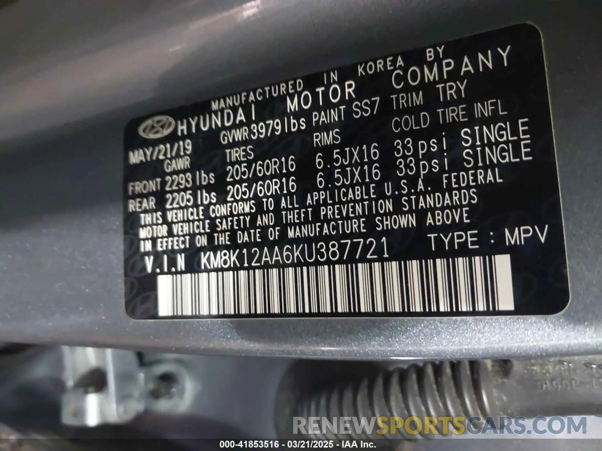 9 Photograph of a damaged car KM8K12AA6KU387721 HYUNDAI KONA 2019