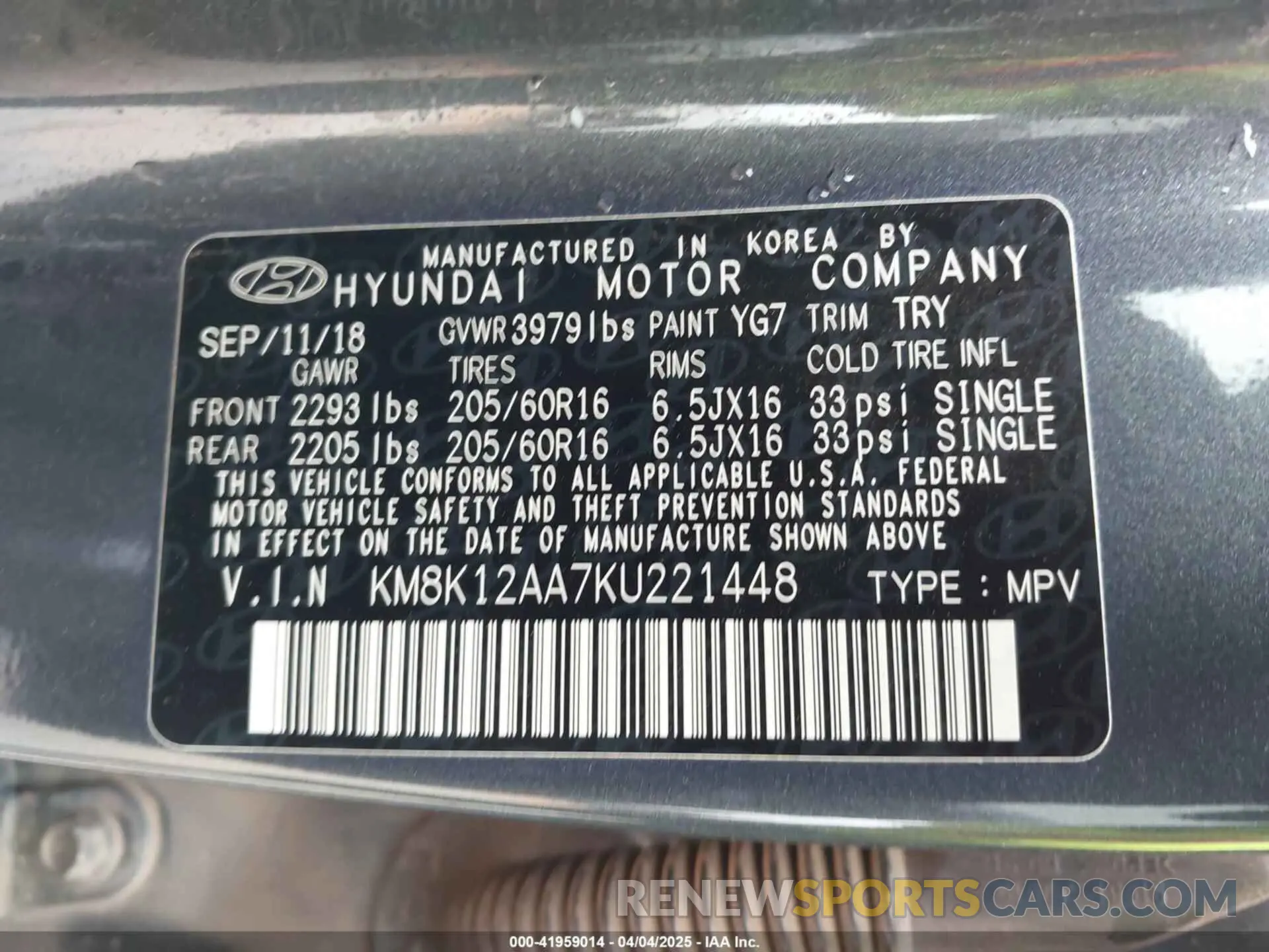 9 Photograph of a damaged car KM8K12AA7KU221448 HYUNDAI KONA 2019