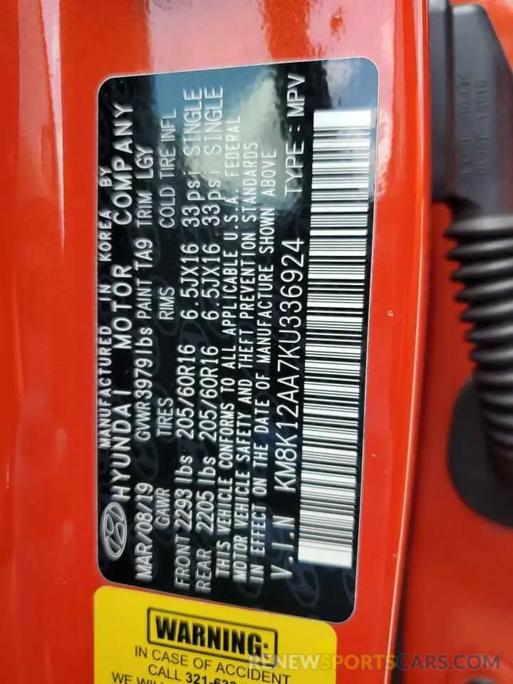 13 Photograph of a damaged car KM8K12AA7KU336924 HYUNDAI KONA 2019