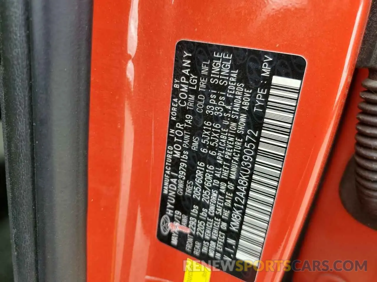 12 Photograph of a damaged car KM8K12AA8KU390572 HYUNDAI KONA 2019