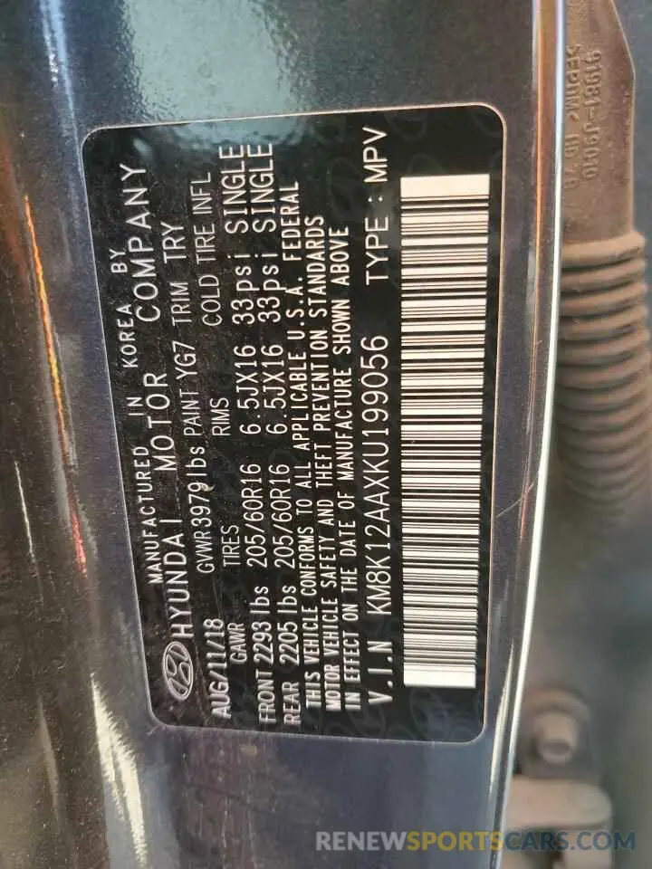 14 Photograph of a damaged car KM8K12AAXKU199056 HYUNDAI KONA 2019