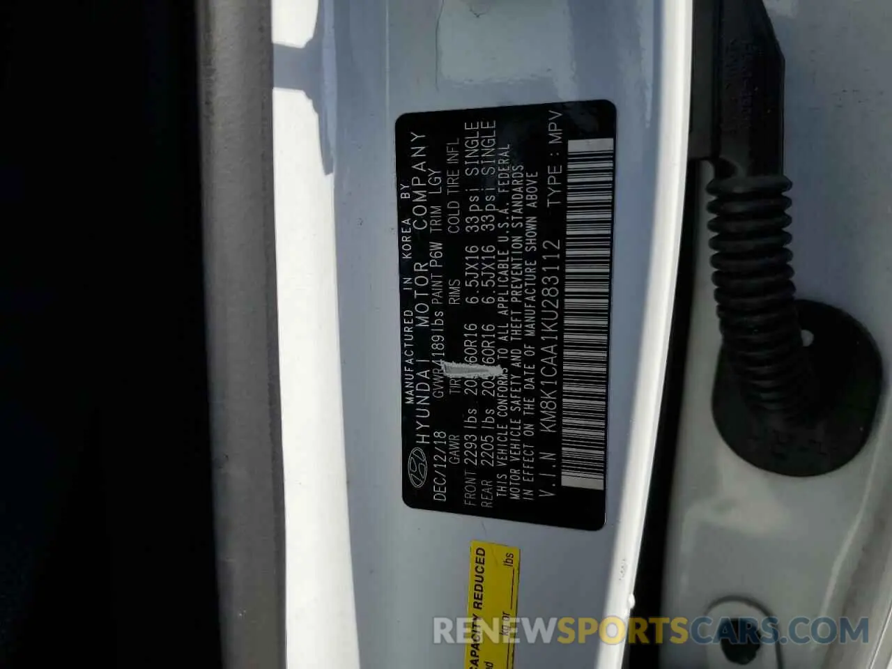 12 Photograph of a damaged car KM8K1CAA1KU283112 HYUNDAI KONA 2019