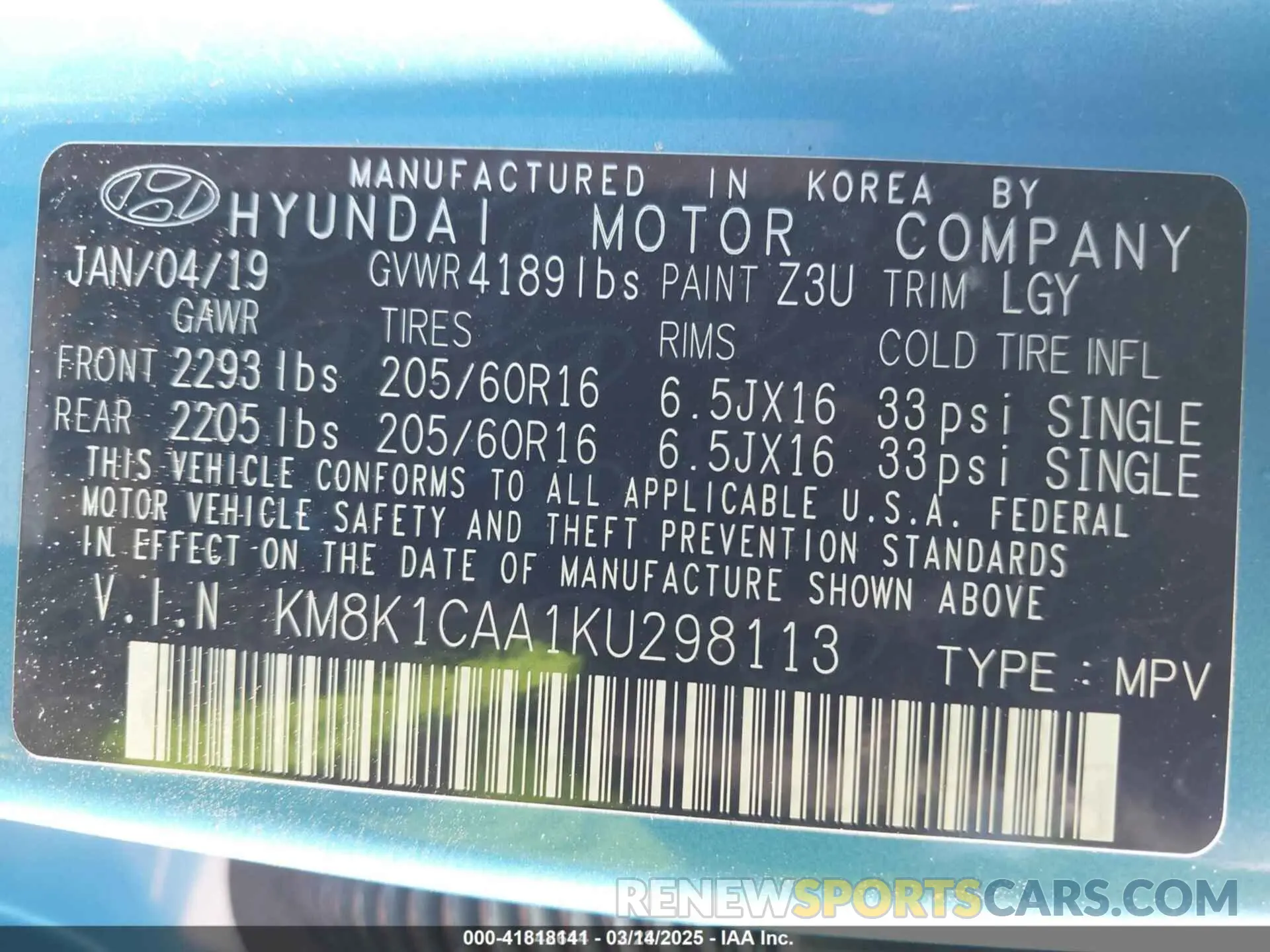 9 Photograph of a damaged car KM8K1CAA1KU298113 HYUNDAI KONA 2019