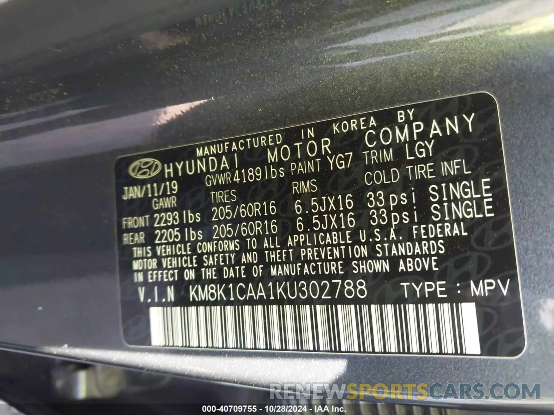 9 Photograph of a damaged car KM8K1CAA1KU302788 HYUNDAI KONA 2019