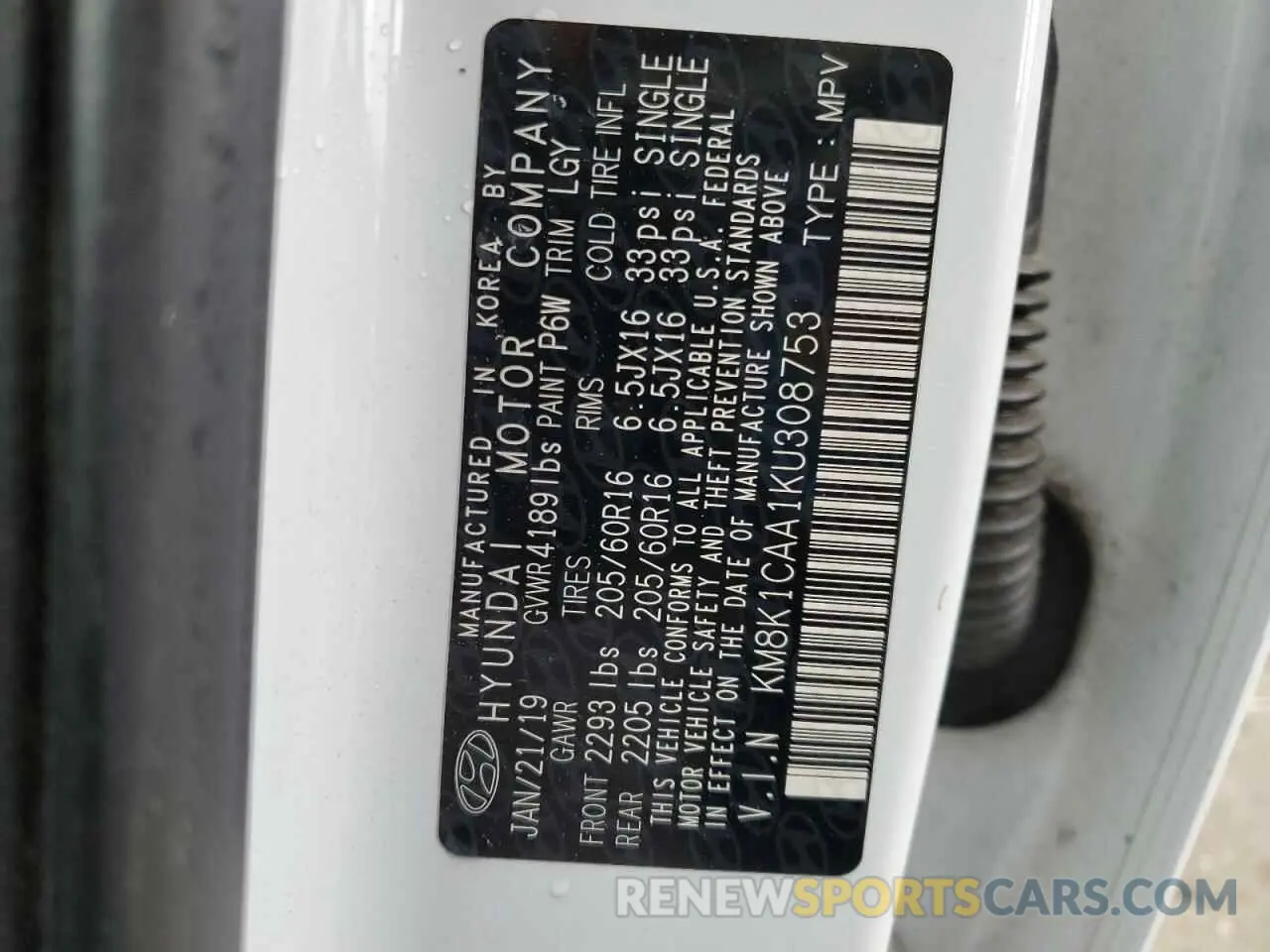 13 Photograph of a damaged car KM8K1CAA1KU308753 HYUNDAI KONA 2019