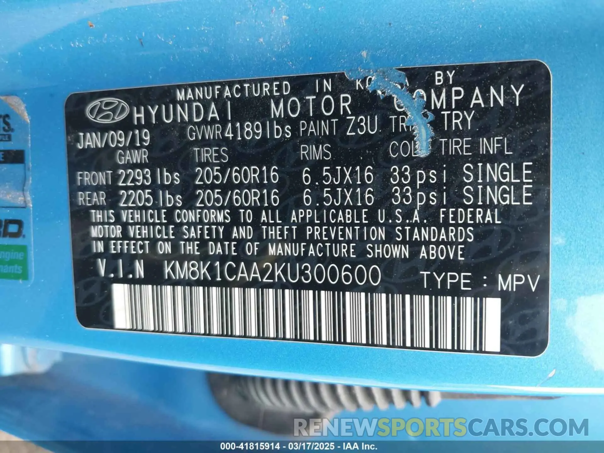 9 Photograph of a damaged car KM8K1CAA2KU300600 HYUNDAI KONA 2019