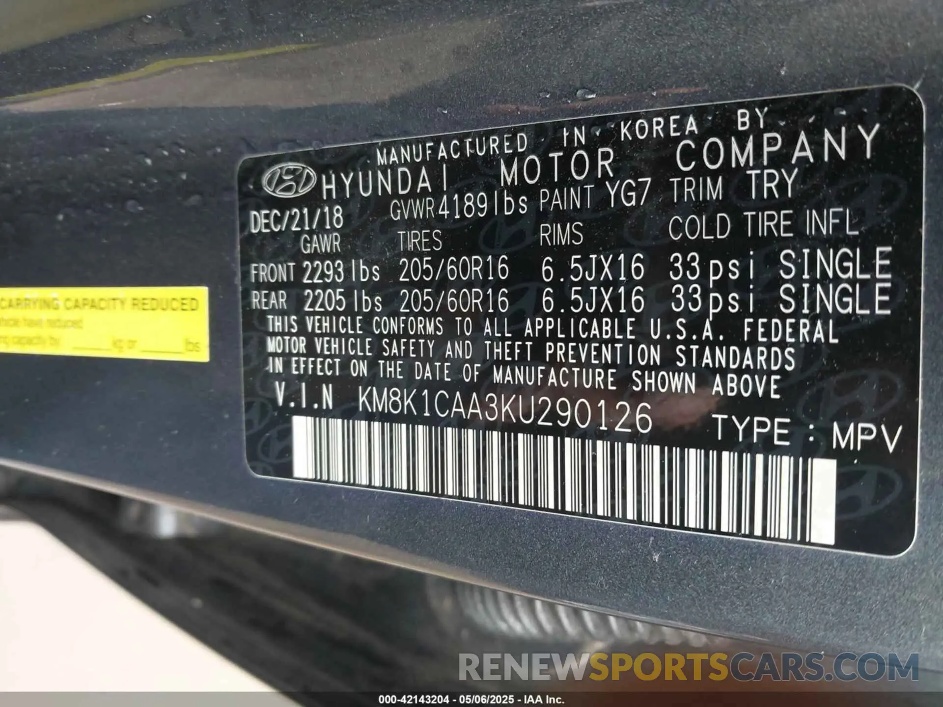 9 Photograph of a damaged car KM8K1CAA3KU290126 HYUNDAI KONA 2019