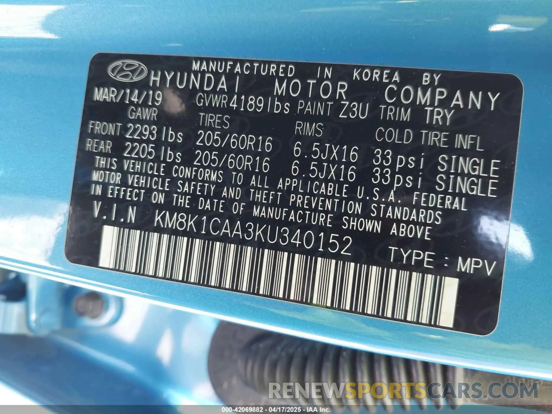 9 Photograph of a damaged car KM8K1CAA3KU340152 HYUNDAI KONA 2019