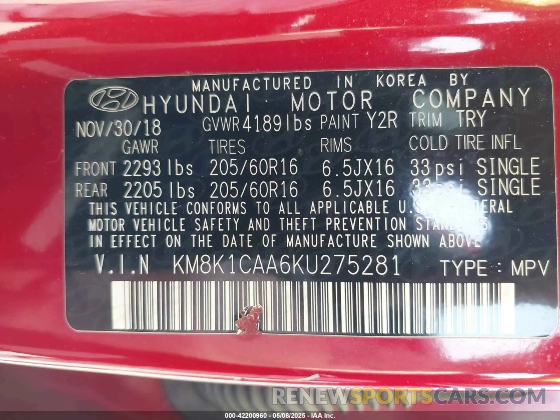 9 Photograph of a damaged car KM8K1CAA6KU275281 HYUNDAI KONA 2019