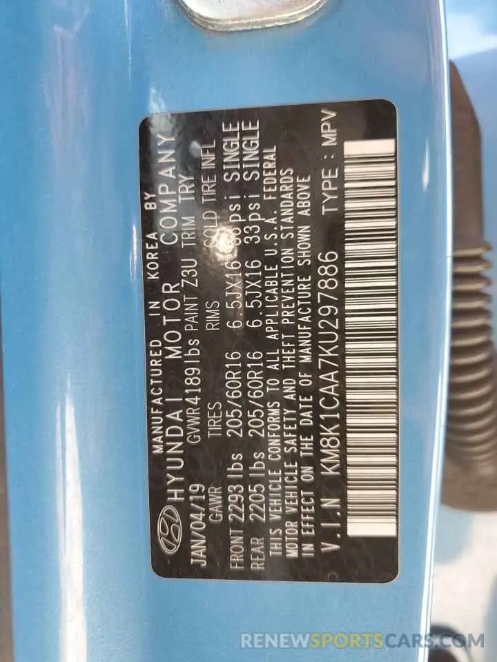14 Photograph of a damaged car KM8K1CAA7KU297886 HYUNDAI KONA 2019