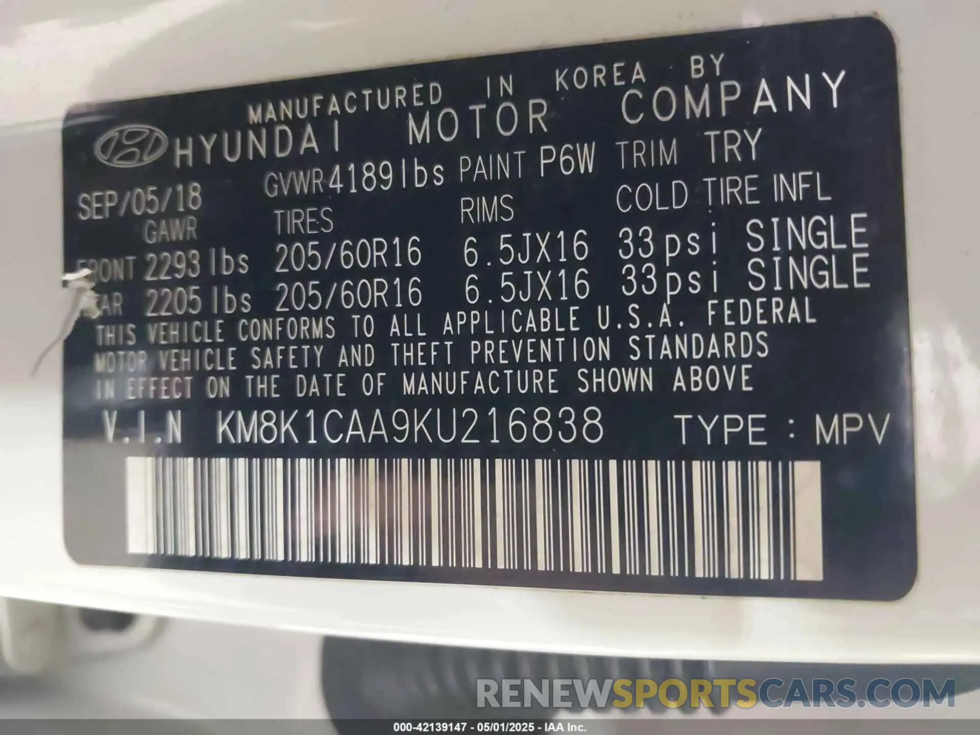 9 Photograph of a damaged car KM8K1CAA9KU216838 HYUNDAI KONA 2019
