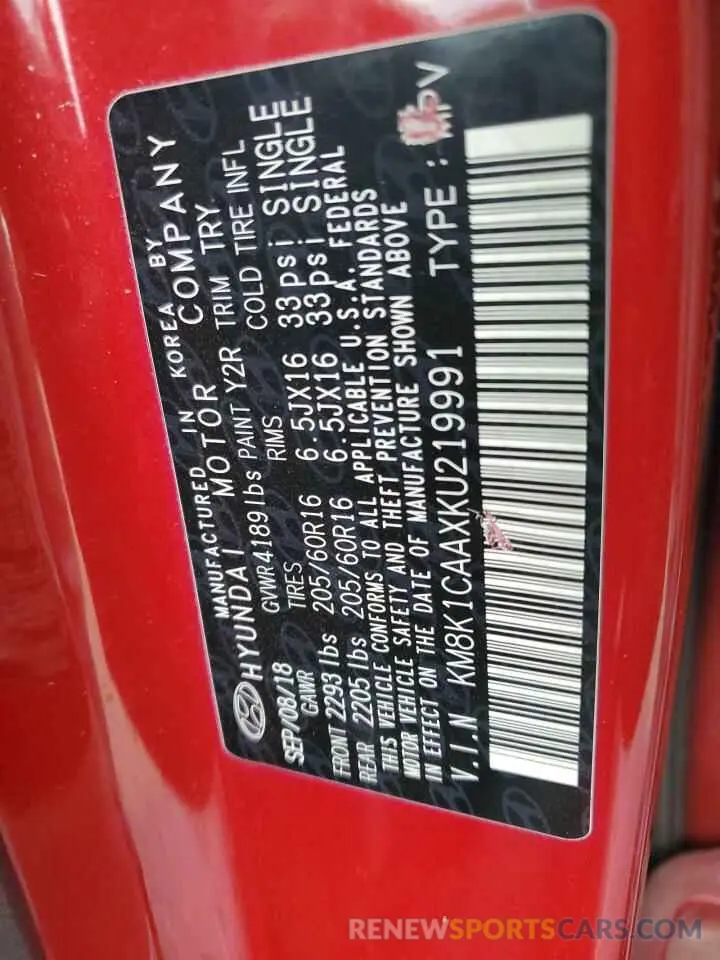 13 Photograph of a damaged car KM8K1CAAXKU219991 HYUNDAI KONA 2019