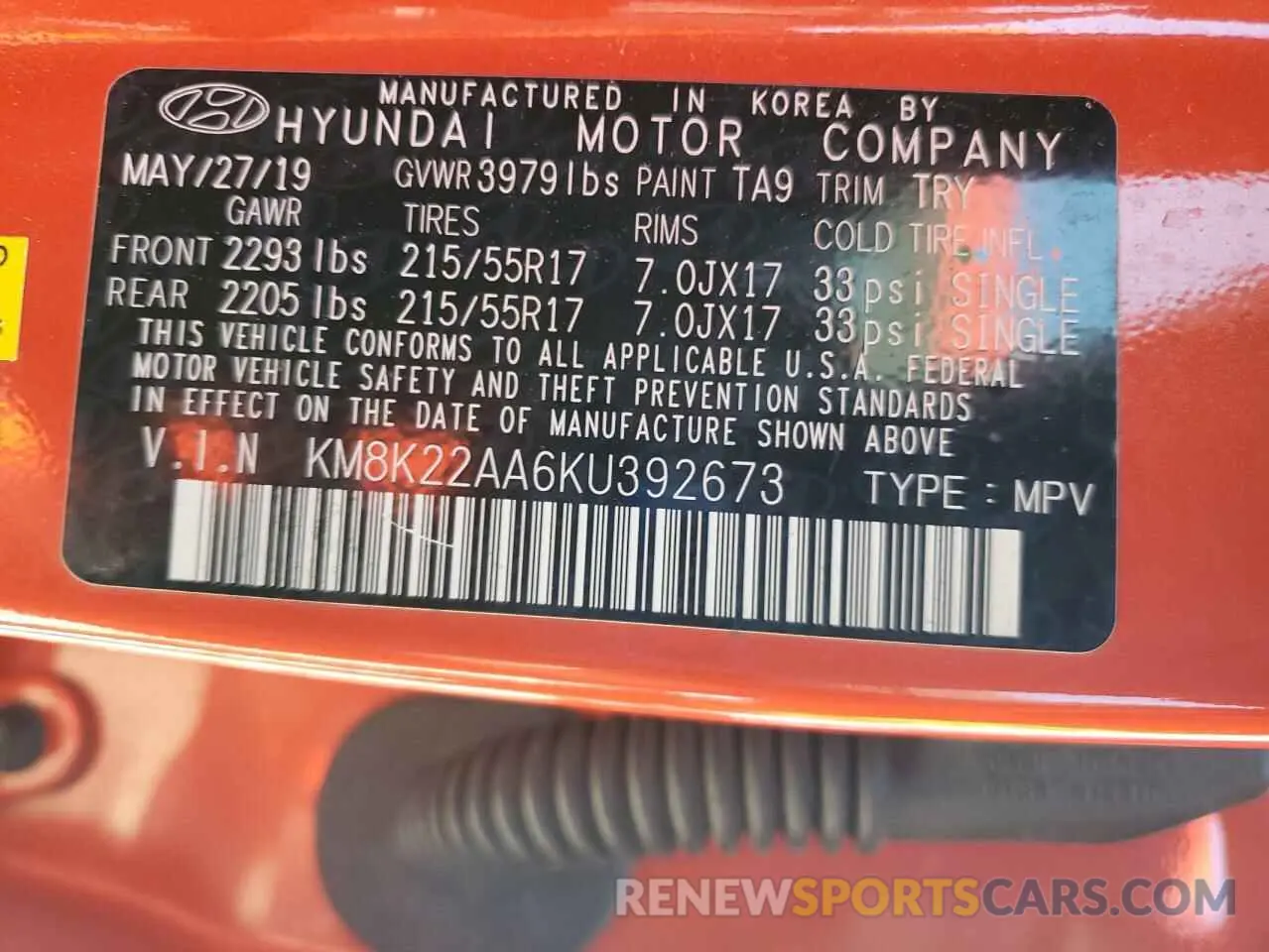 14 Photograph of a damaged car KM8K22AA6KU392673 HYUNDAI KONA 2019