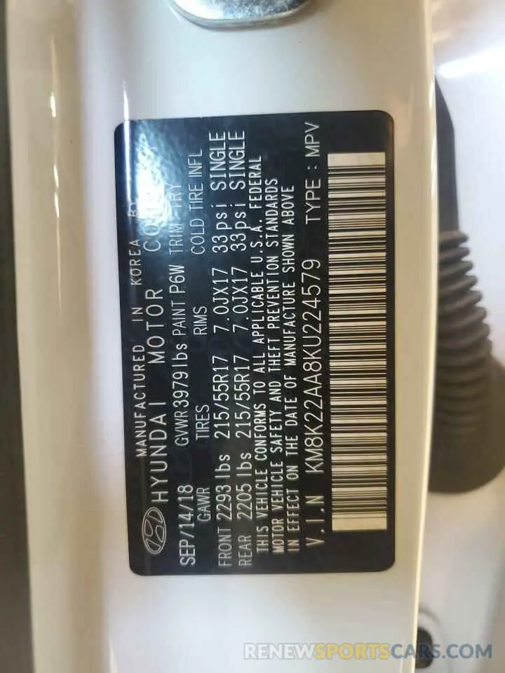 13 Photograph of a damaged car KM8K22AA8KU224579 HYUNDAI KONA 2019