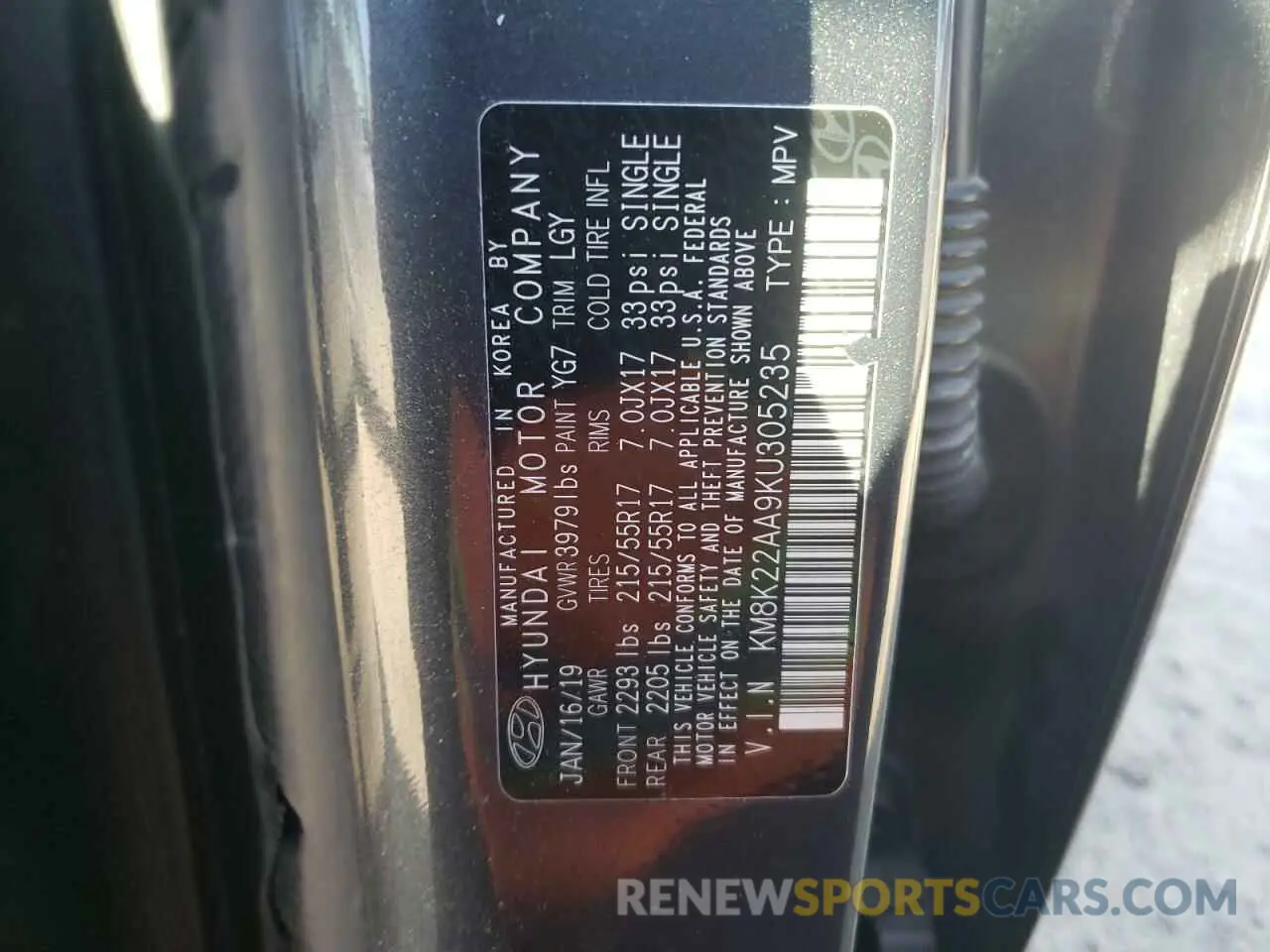 12 Photograph of a damaged car KM8K22AA9KU305235 HYUNDAI KONA 2019