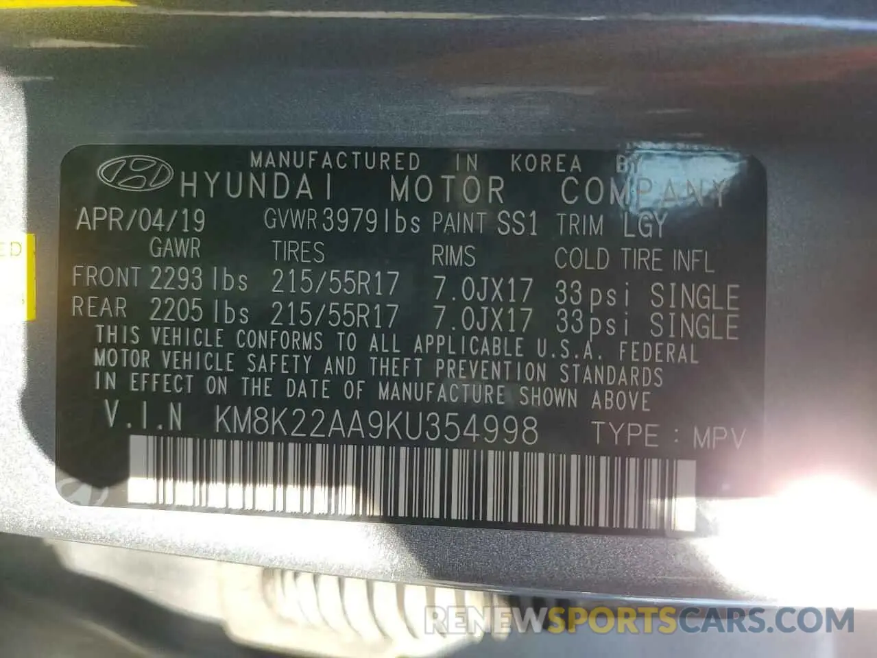 13 Photograph of a damaged car KM8K22AA9KU354998 HYUNDAI KONA 2019