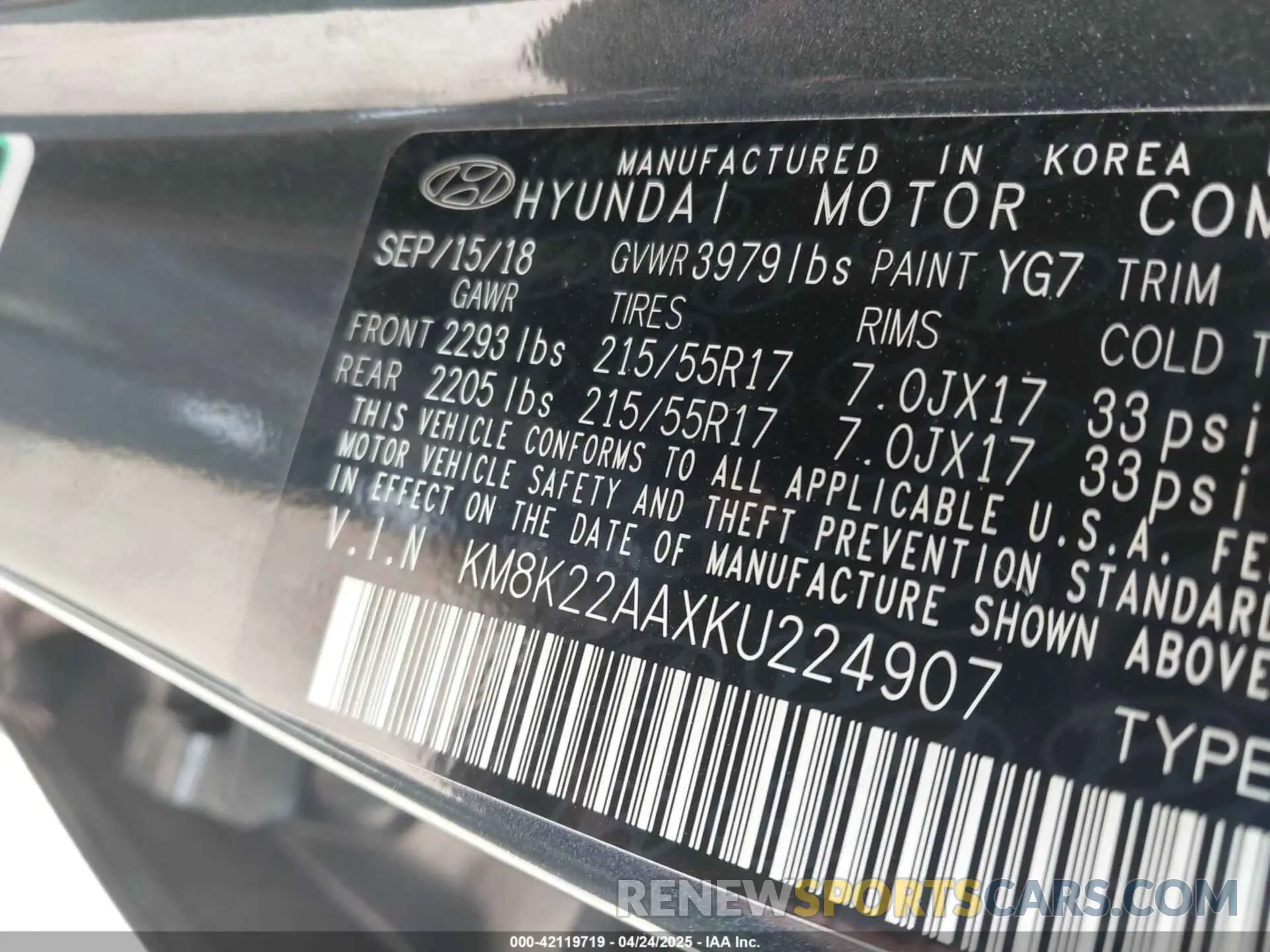 9 Photograph of a damaged car KM8K22AAXKU224907 HYUNDAI KONA 2019